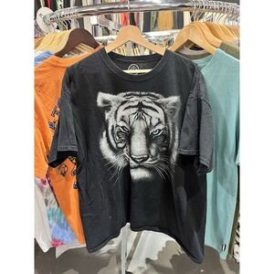 Vintage Y2K DOM White Tiger Big Head Black Graphic T-shirt Size 2XL